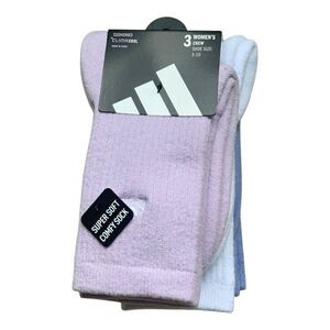adidas Women’s Cushioned Crew Socks 3-Pack  Lavender, White, Blue Size 5–10